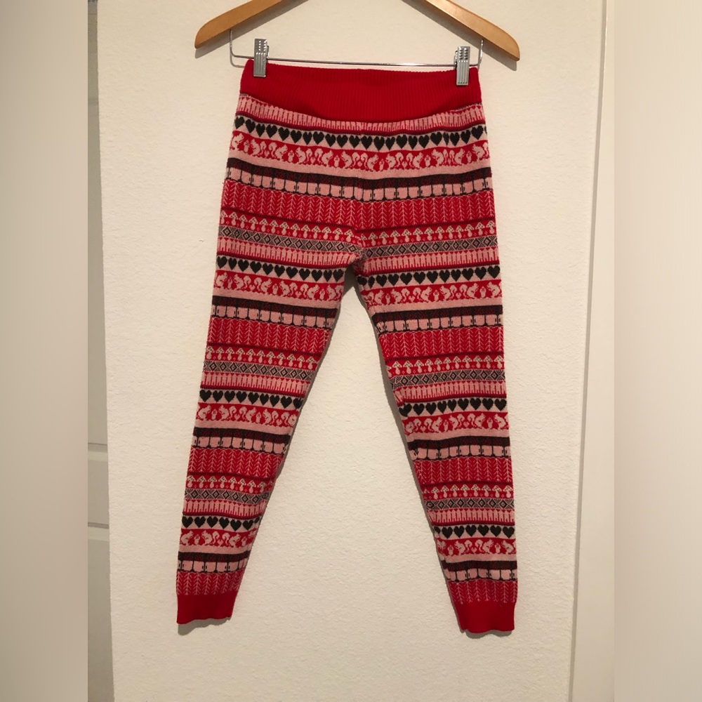 Free People Falala Red and Pink Fair Isle Knit Leggings Small